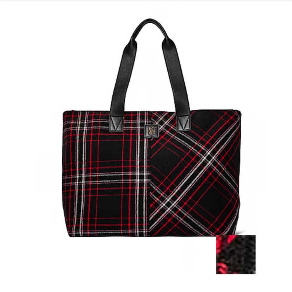 Victoria’s Secret Plaid Tote Bag with Black Handles